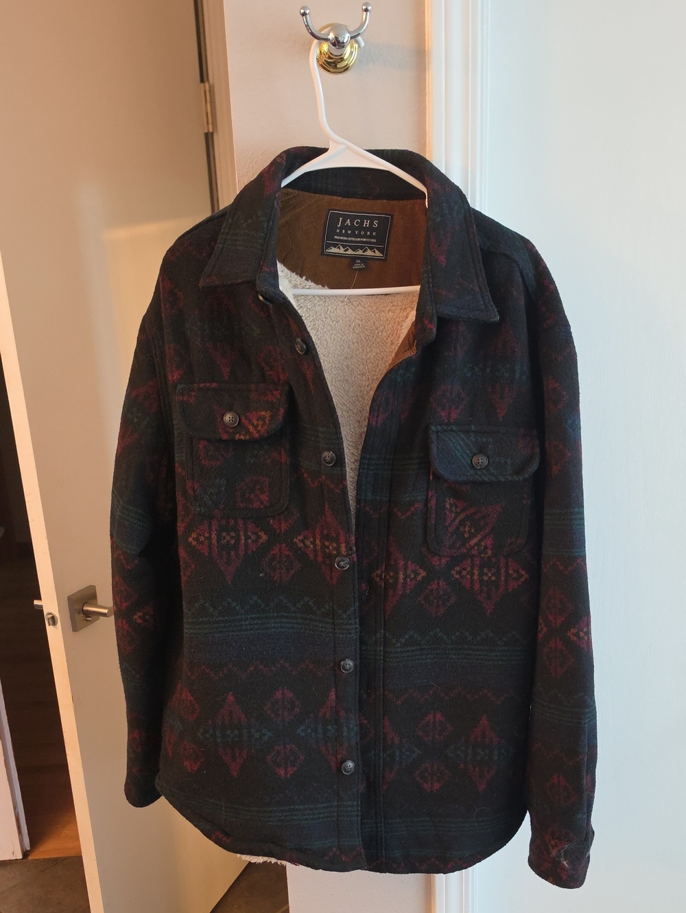 Jachs Sherpa-Lined Button Jacket — Black, Burgundy & Forest